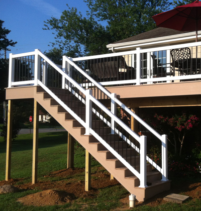 custom deck with attached staircase