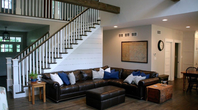 white custom staircases beside living room