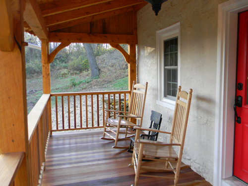 side view of wooden deck renovation on historic home