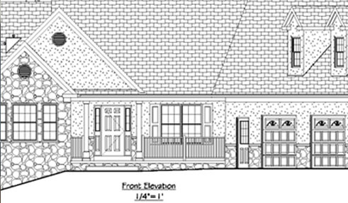 illustration of home design plan with attached garage